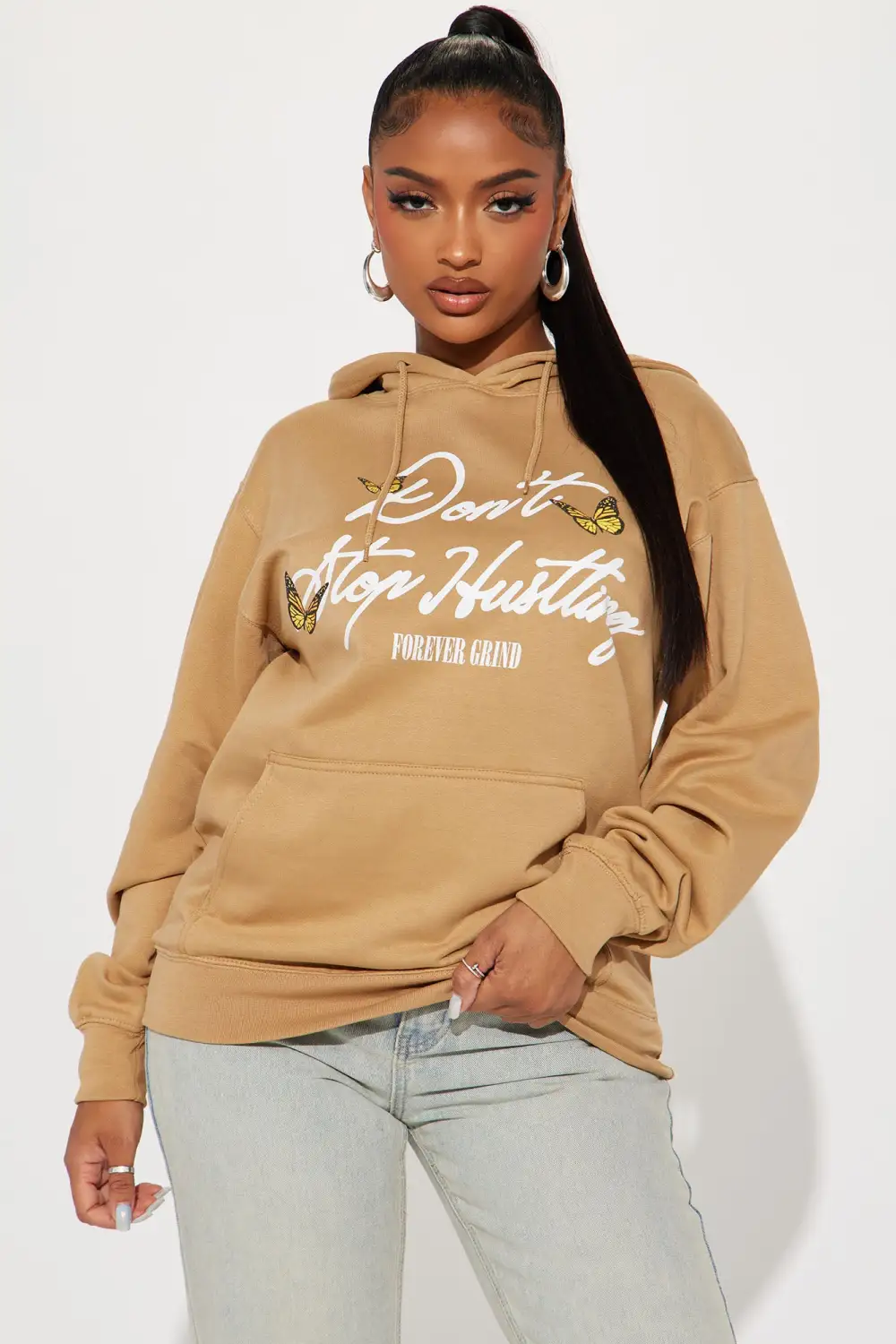 Don't Stop Hustling Hoodie - Taupe