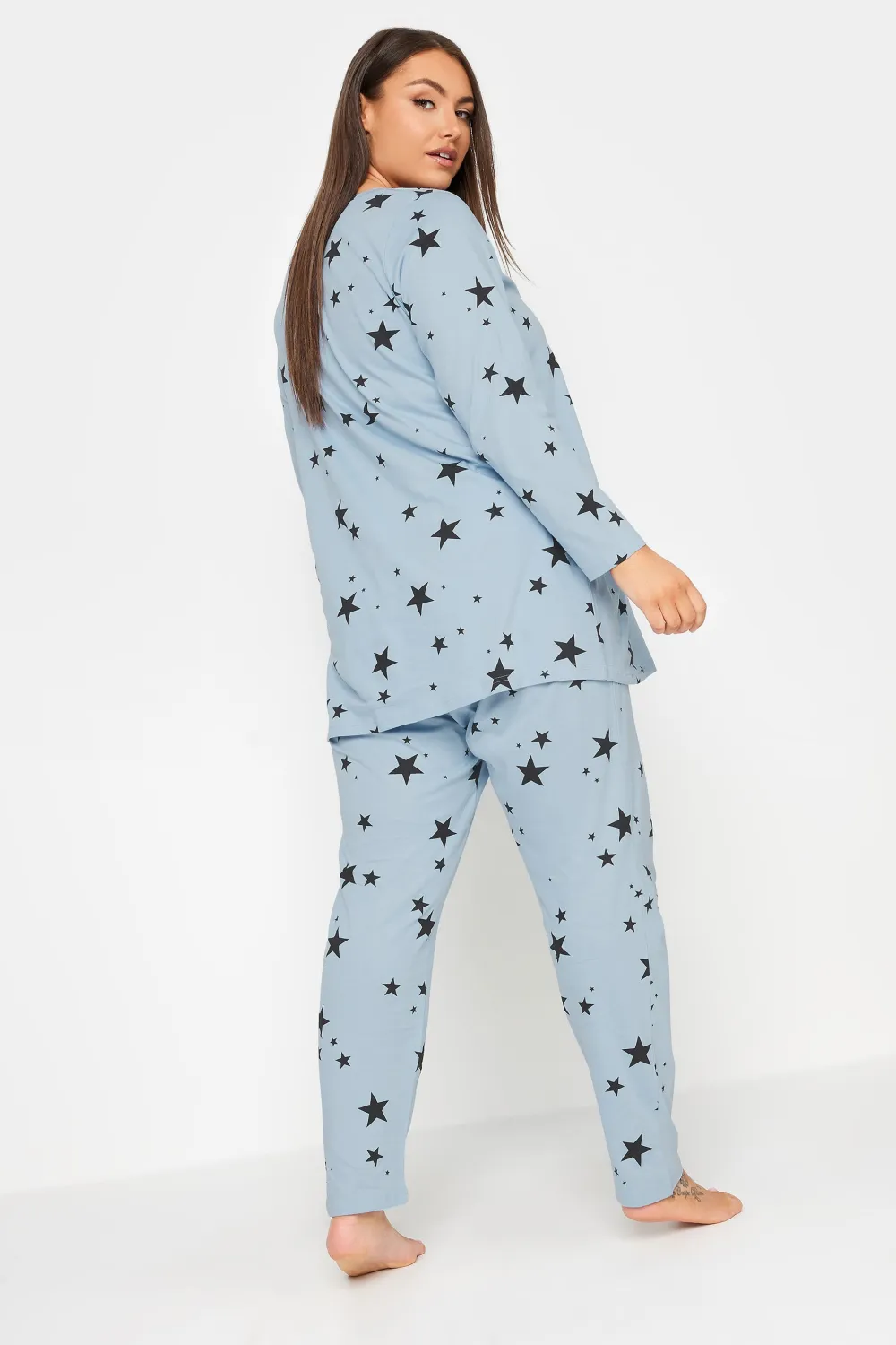 YOURS Curve Light Blue Star Print Tapered Pyjama Set