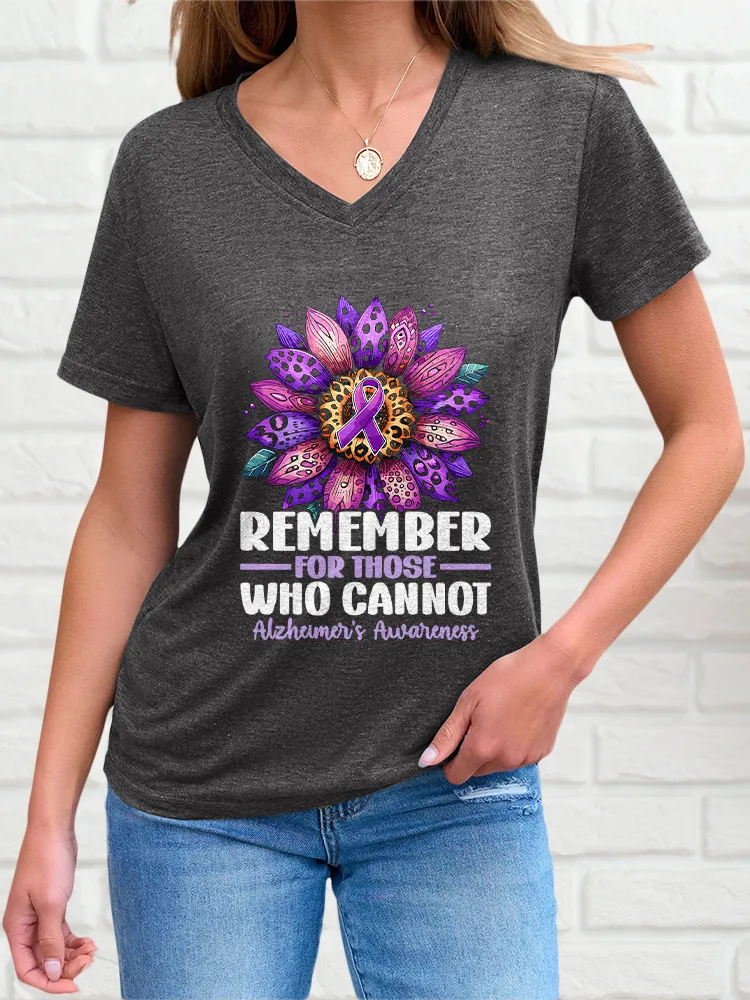 Women'S Short-Sleeved T-Shirt Remember For Those Who Cannot Alzheimer'S Awareness Sunflower Prints