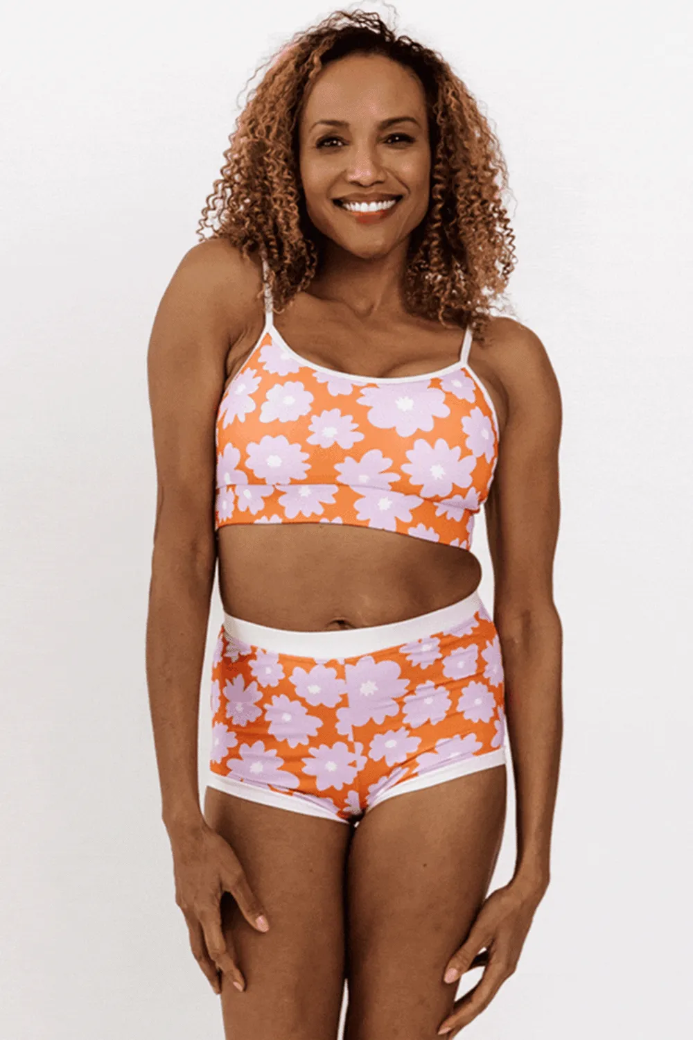 Printed bra and shorts swim suit