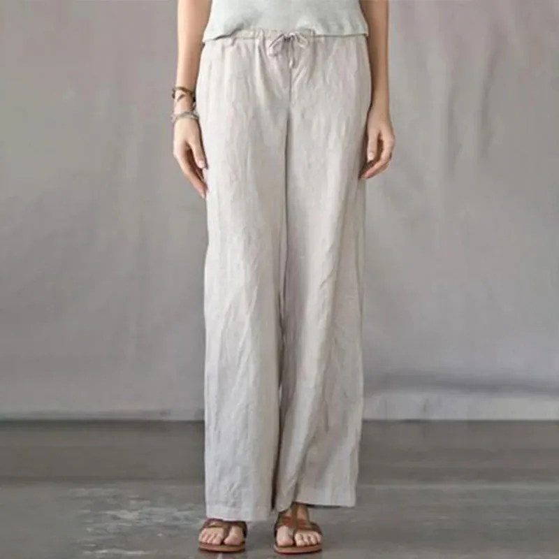 Solid color elastic waist wide-leg casual pants
