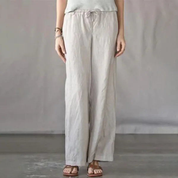 Solid color elastic waist wide-leg casual pants