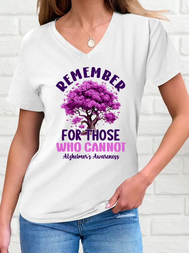 Women'S V-Neck T-Shirt Remember For Those Who Cannot Alzheimer'S Awareness Prints