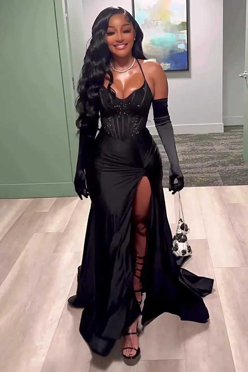 Halter Mermaid Hem High Slit Party Corset Maxi Dresses