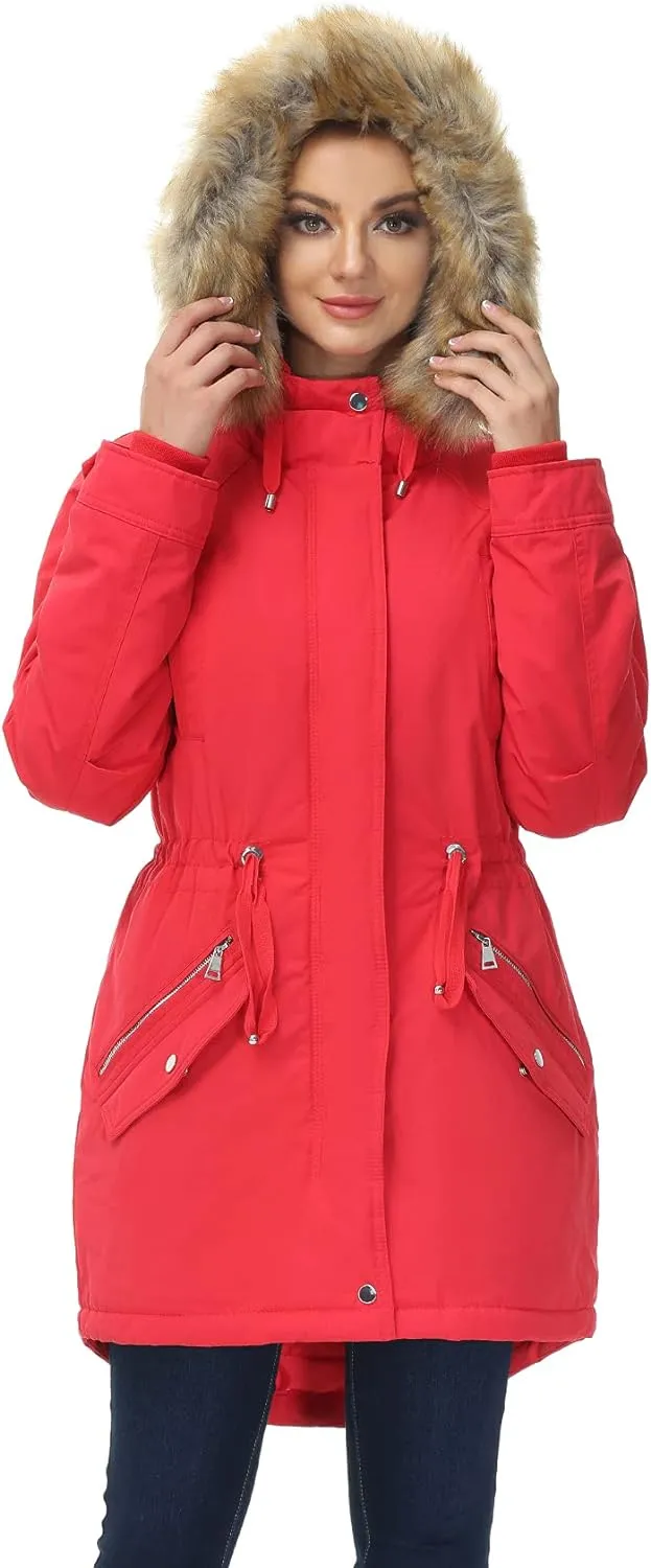 Women's Winter Coats Fleece Lined Parka Jacket Hooded Long Winter Warm Parka Coat with Pockets