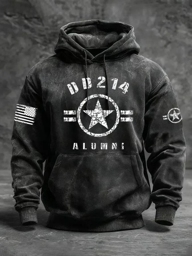 Men's Vintage Veteran Print Casual Long-sleeved Hooded Sweatshirt