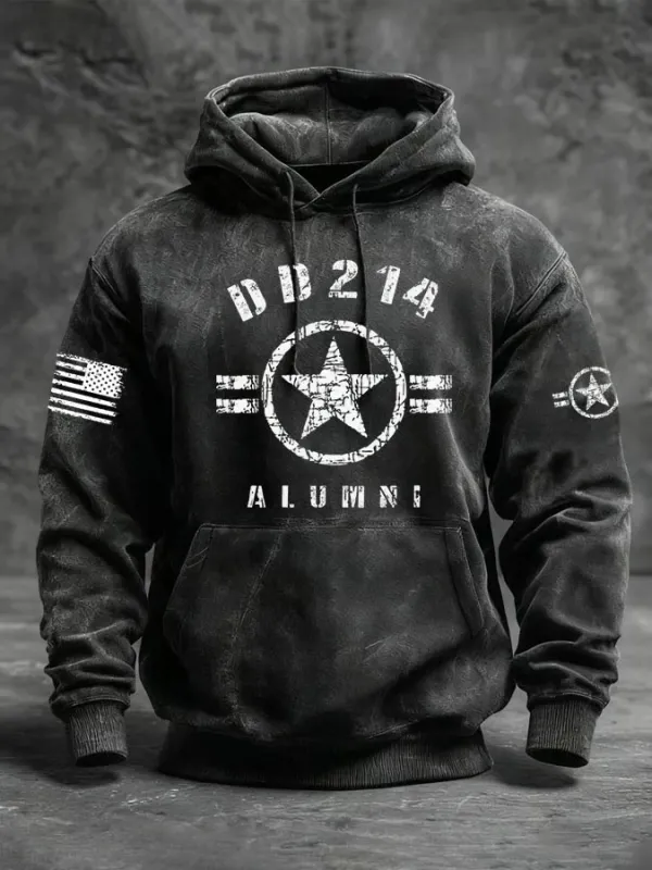 Men's Vintage Veteran Print Casual Long-sleeved Hooded Sweatshirt