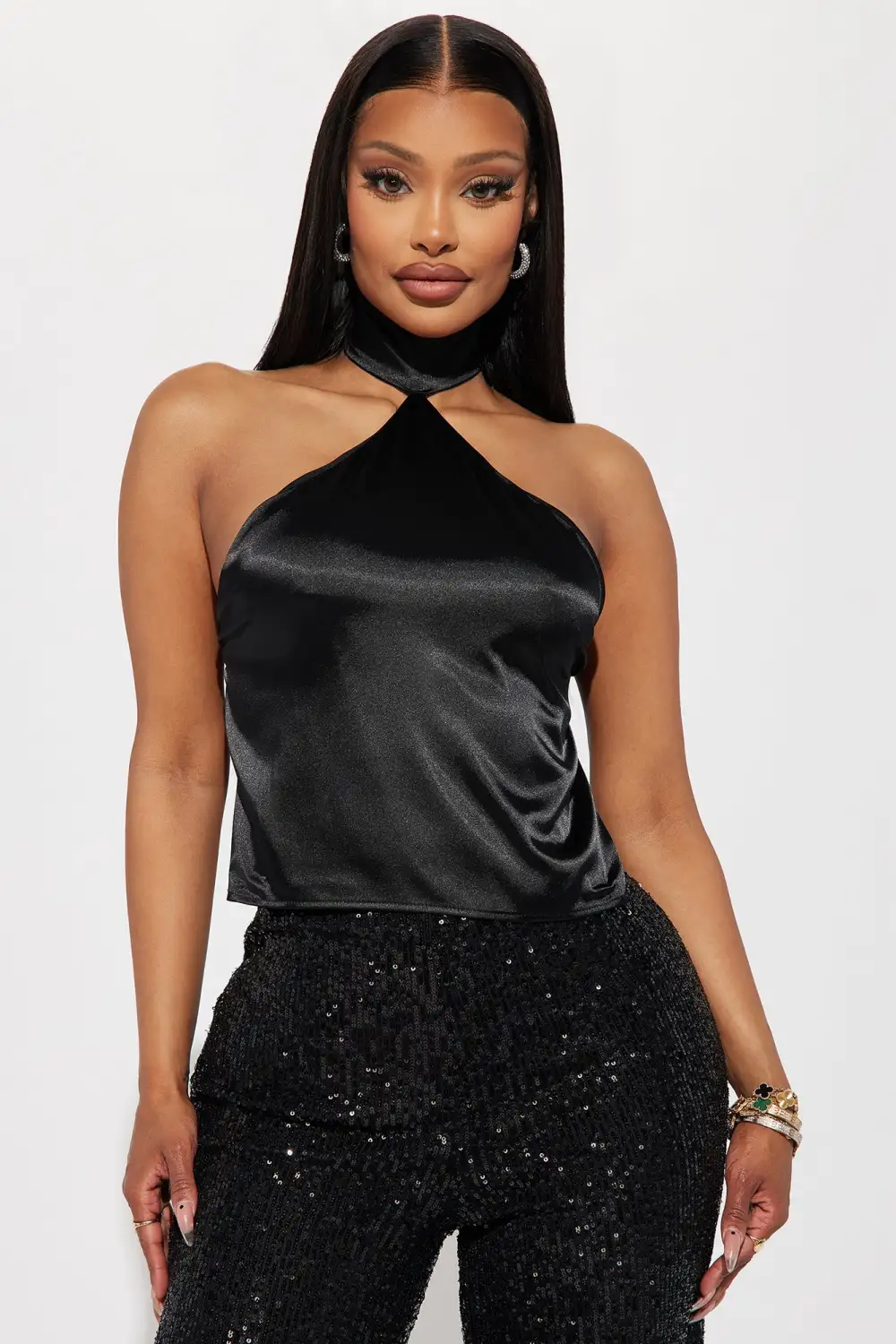 Sharon Satin  Top - Black