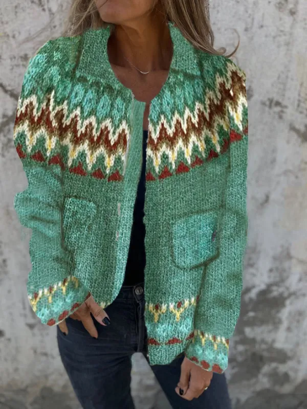 Women's Casual Wave Print Cardigan Sweater