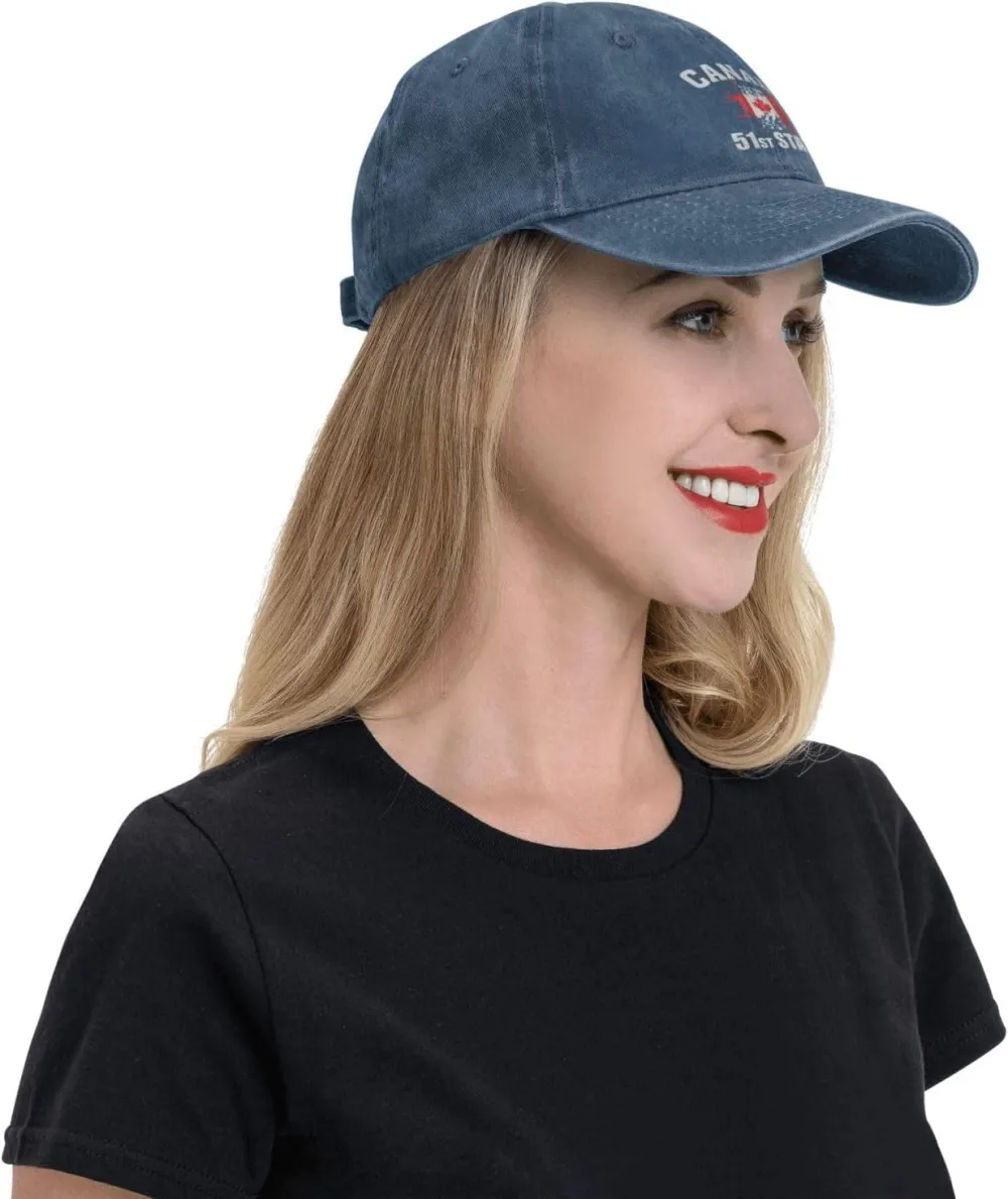 Make Canada 51st State Hat Washed Denim Unisex Fashion Trucker Baseball Cap
