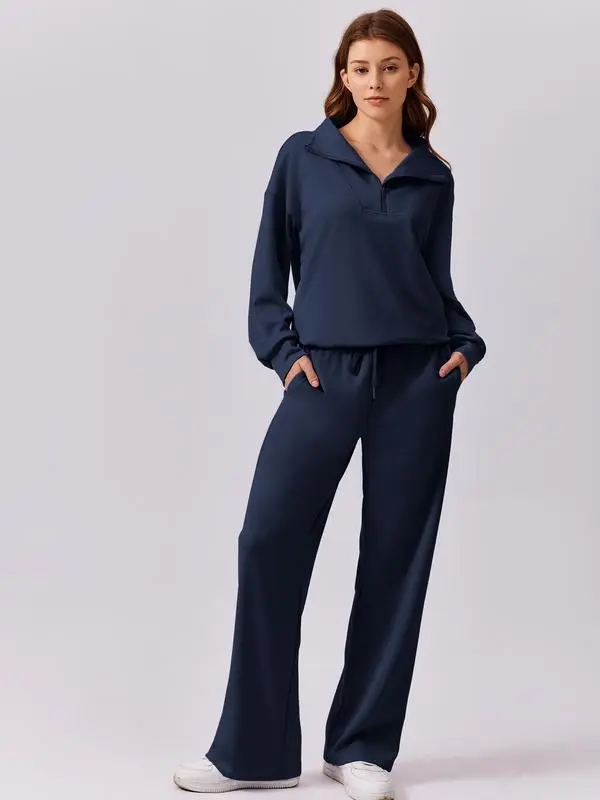 Women's 2-Piece Sweatsuits Set Long Sleeve Half Zip Pullover Sweatshirt Joggers Pants