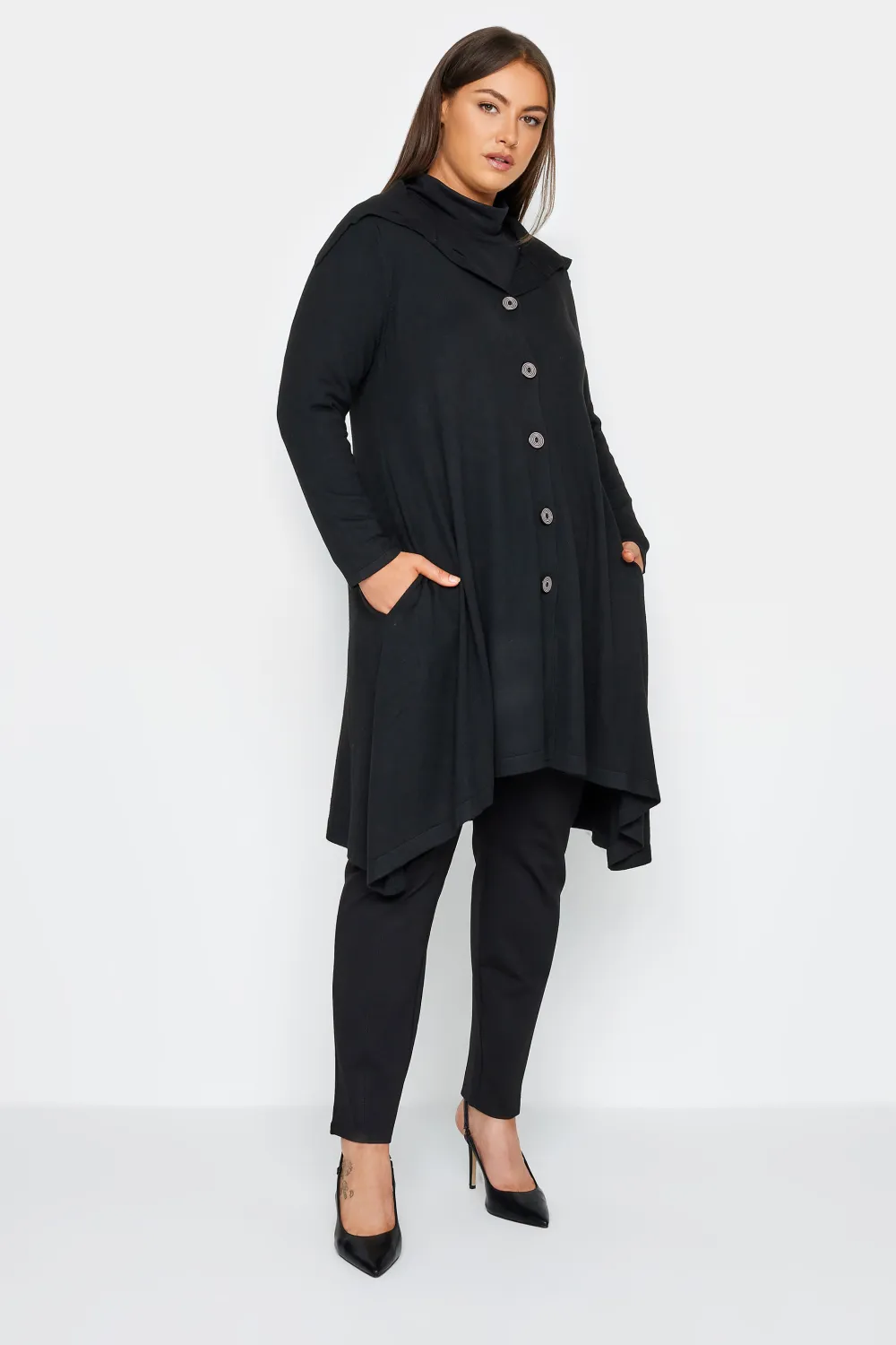 Evans Black Button Through Longline Cardigan