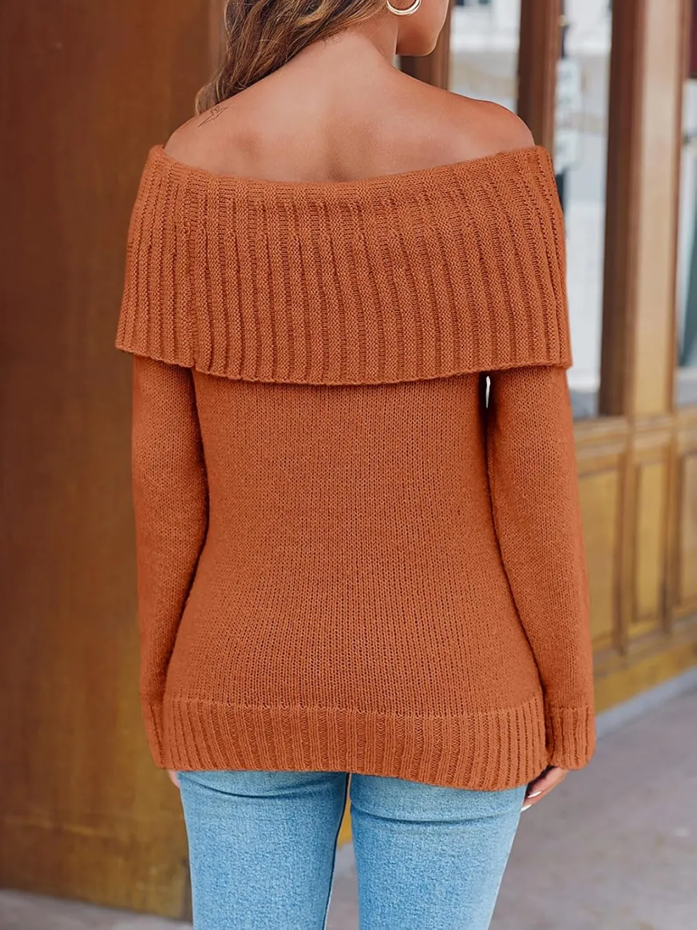 🎄Hot Sale Off The Shoulder Sweaters Long Sleeve Slouchy Knitted Casual Loose Fall Trendy Pullover Tops