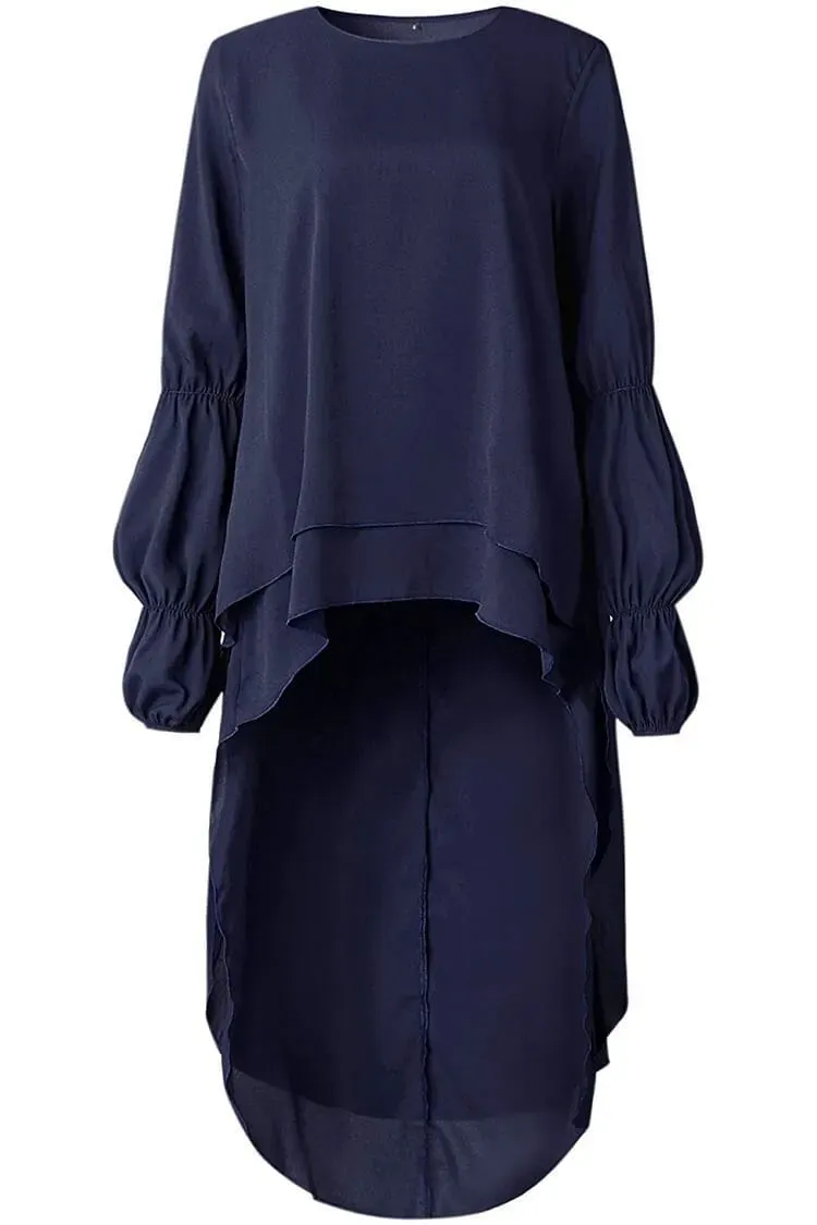 Lantern High Low Asymmetrical Irregular Hem Shirt Dress