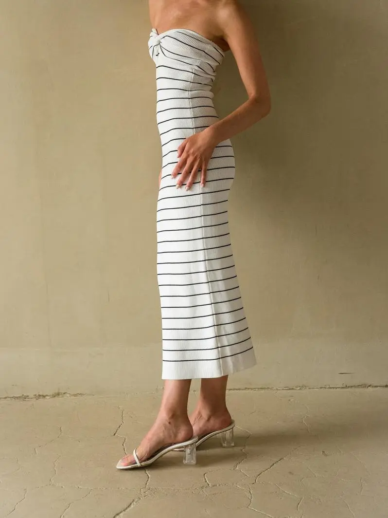 Jaclyn Strapless Twist Front Knit Midi Dress
