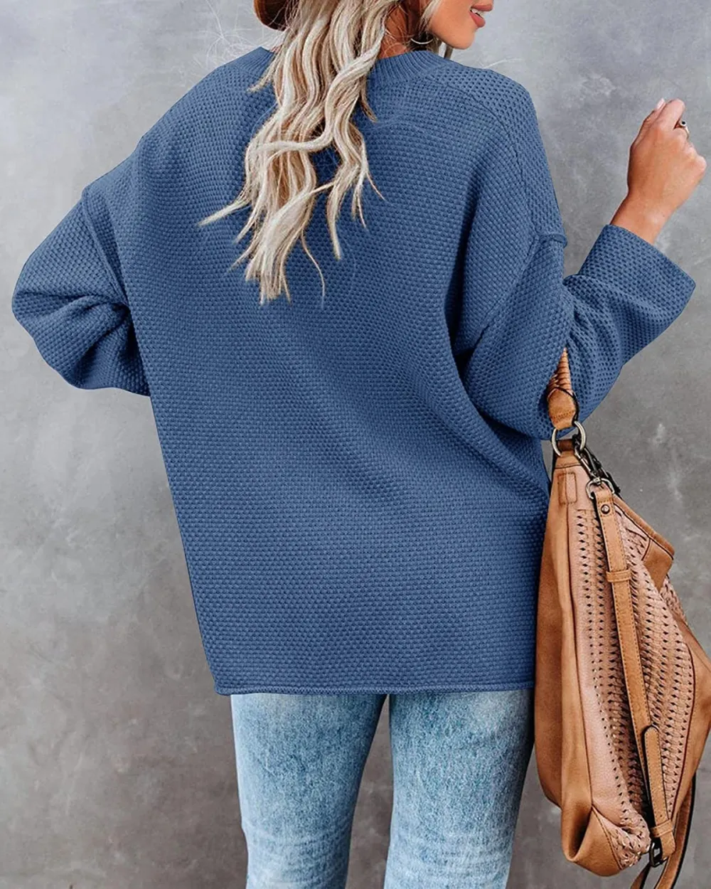 Women's Oversized Sweaters Batwing Long Sleeve Loose V Neck Button Henley Tops Pullover Knit Jumper