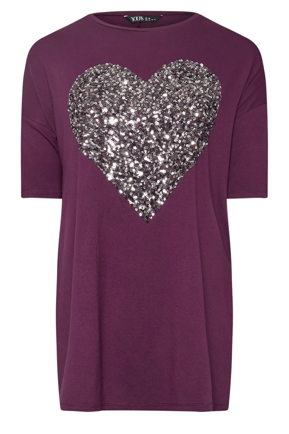YOURS Curve Red Heart Sequin Embellished T-Shirt