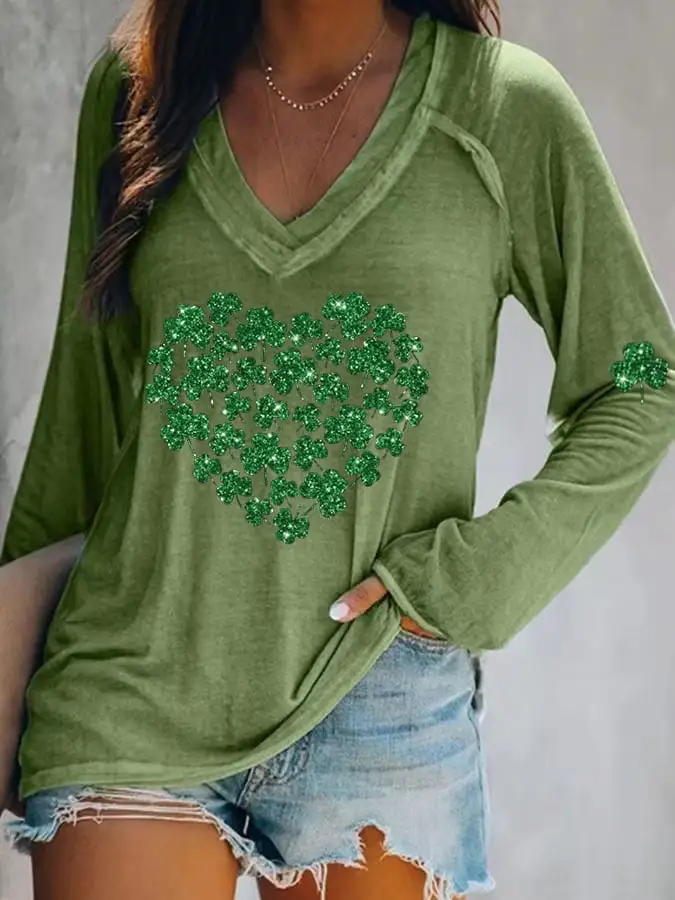 Women's Shamrock Heart Print T-Shirt