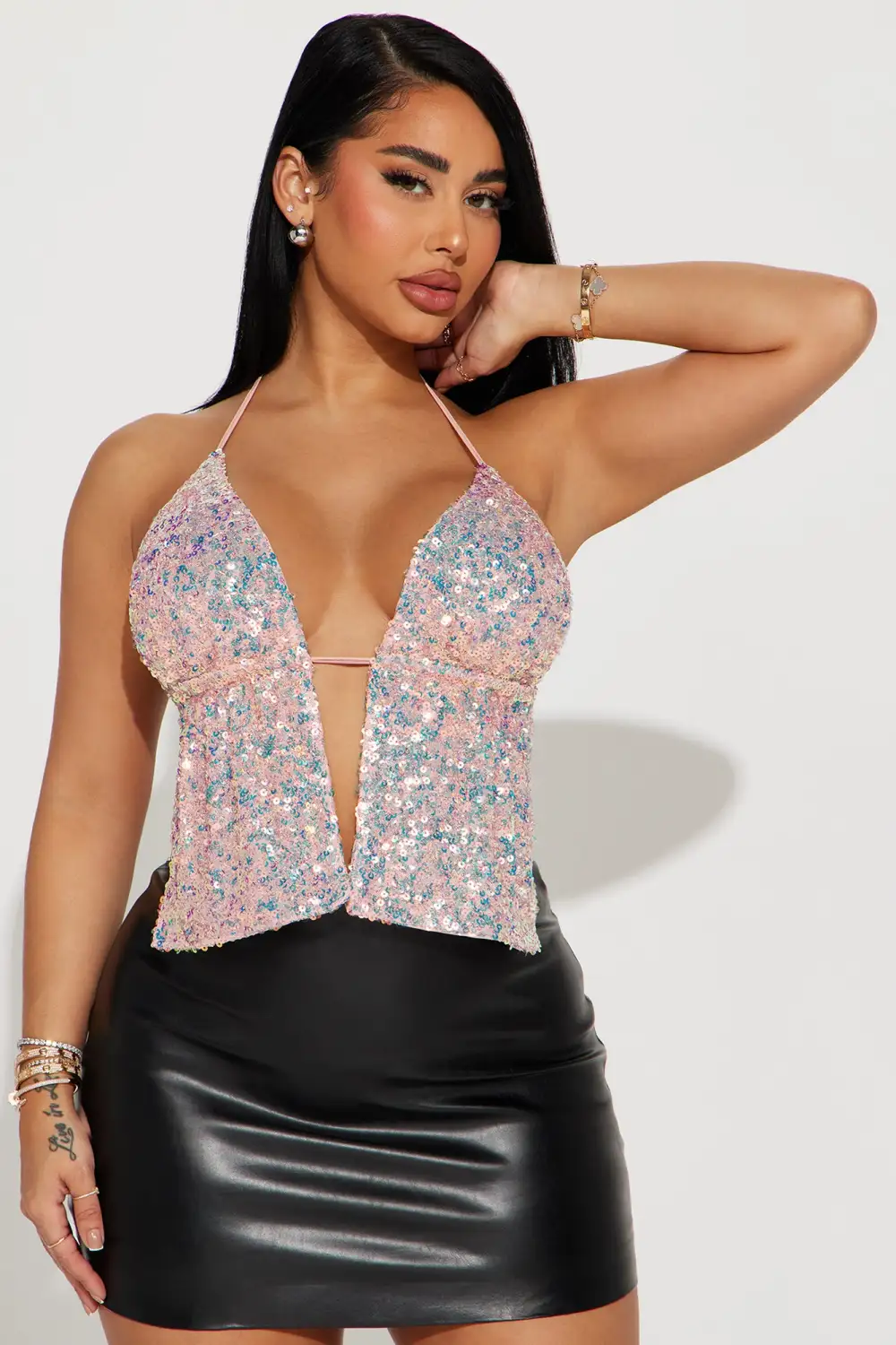 Penthouse Suite Sequin Halter Top - Pink