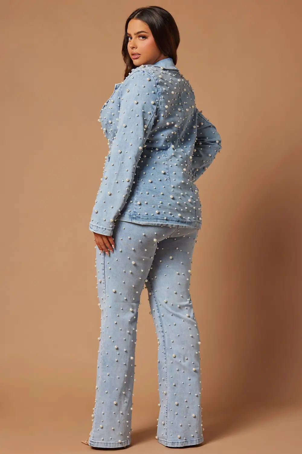 Sandrine Embellished Denim Blazer Set - Blue