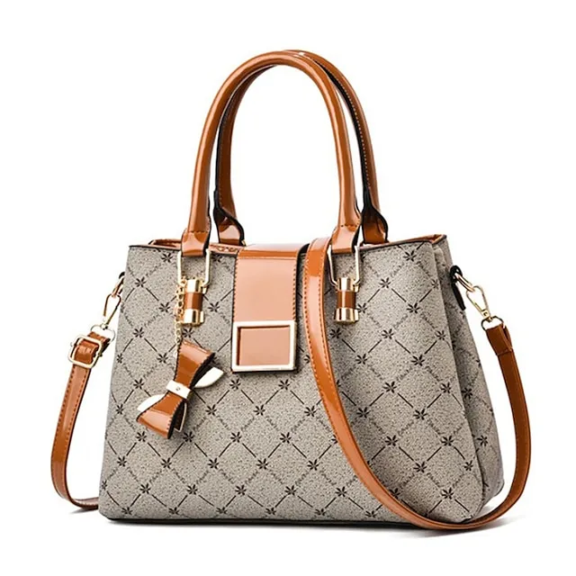 Women's Handbag Crossbody Bag PU Leather Daily Bowknot Large Capacity Plaid dark maple leaf with coffee Light Maple with Naturals Dark Maple with Naturals