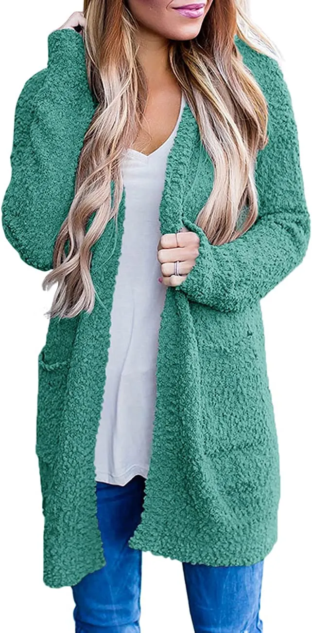 Women's Long Sleeve Soft Chunky Knit Sweater Open Front Cardigans Outwear Coat
