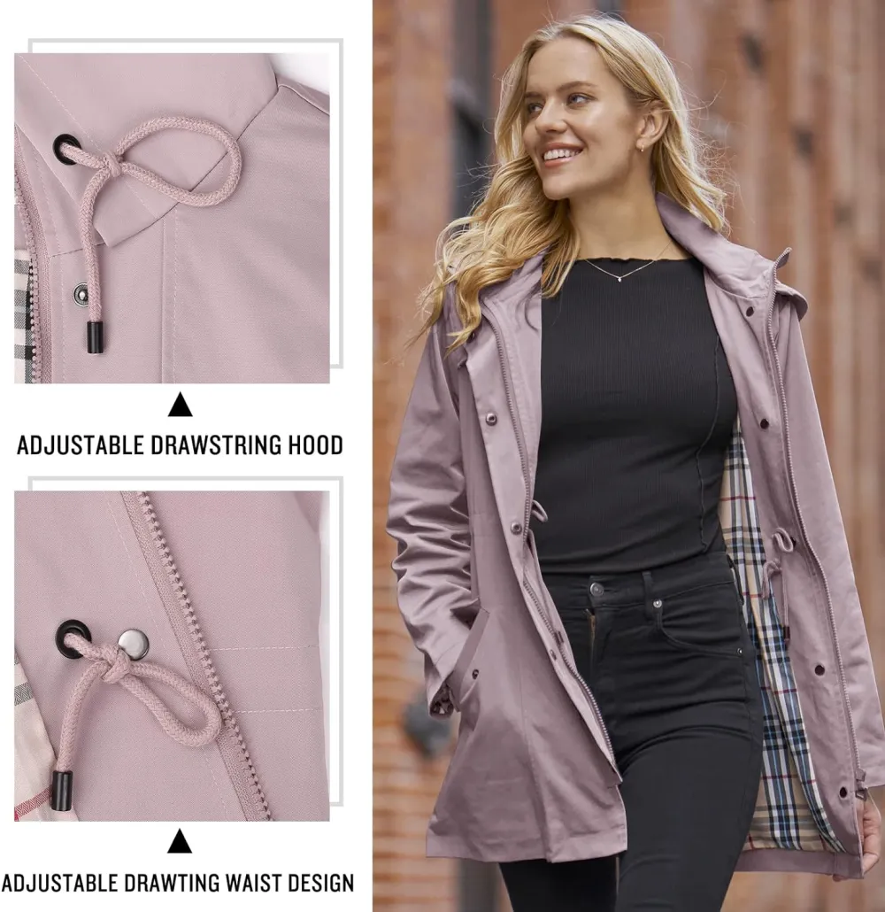 Women's Long Hooded Rain Jacket Outdoor Raincoat Windbreaker