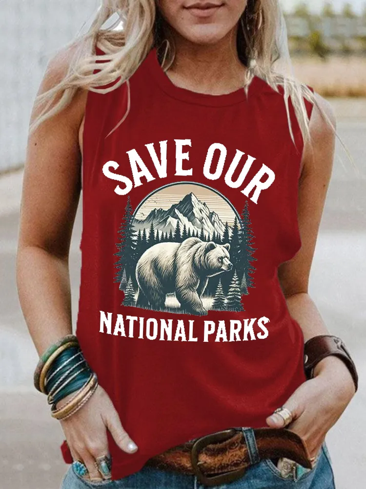 Women'S Round-Neck Sleeveless Vest With Save Our National Parks Prints