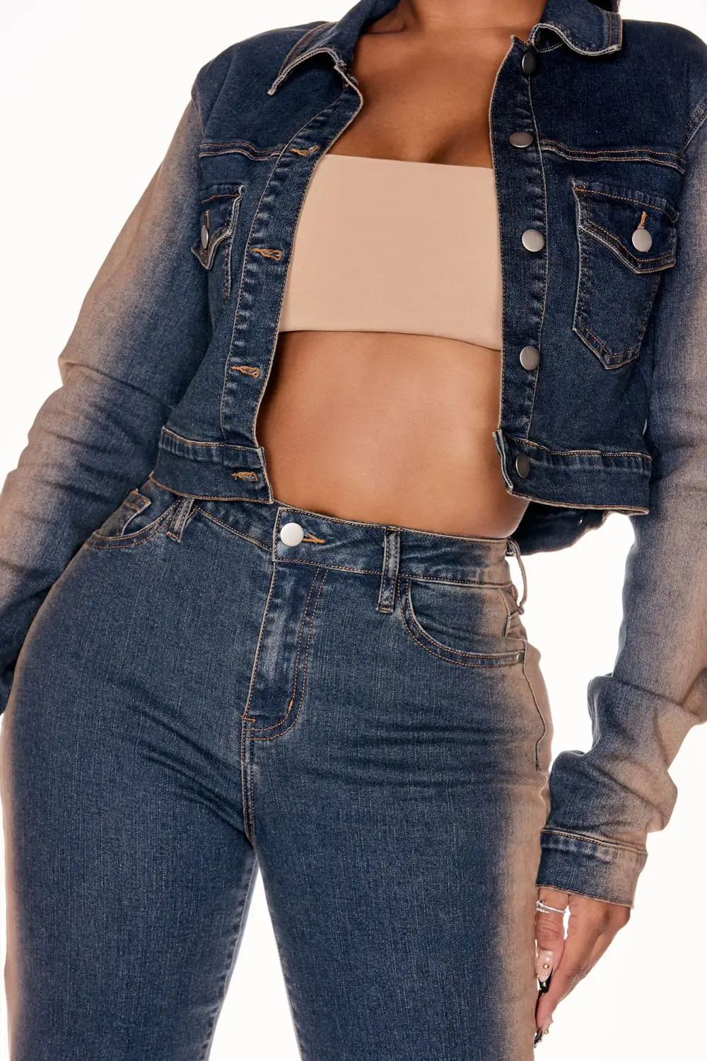 Sand Storm Tinted Crop Denim Jacket - Dark Wash