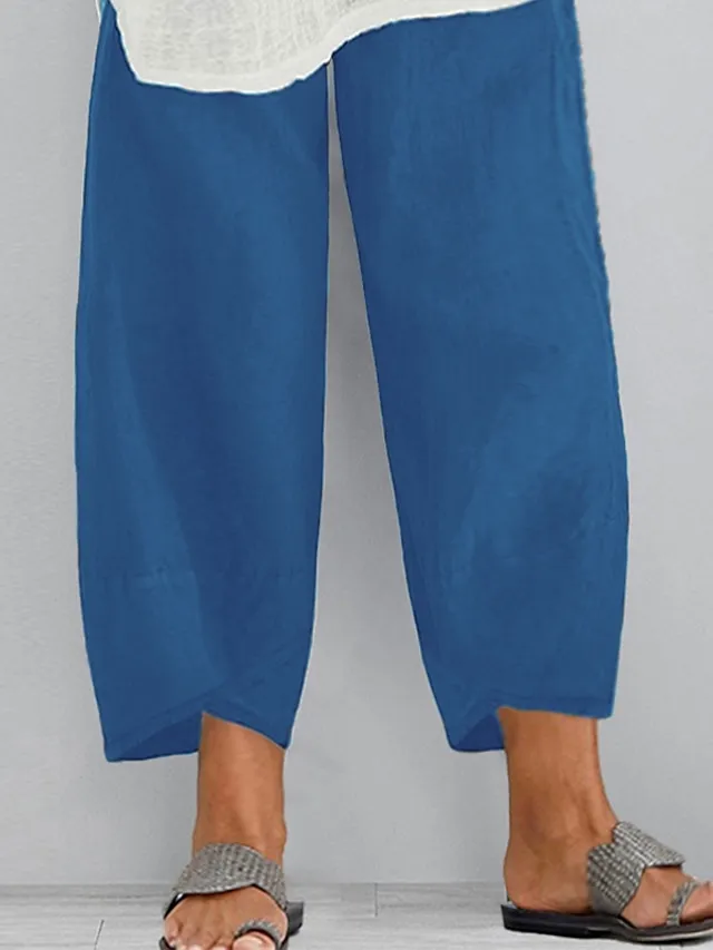 Women's Chinos Capri shorts Baggy Solid Color Pocket Baggy Calf-Length Micro-elastic Sporty Casual Daily Vacation Black Navy Blue L XL Spring Fall