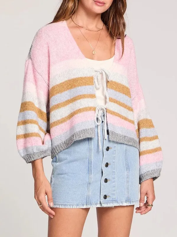 Striped Tie Front Knit Cardigan
