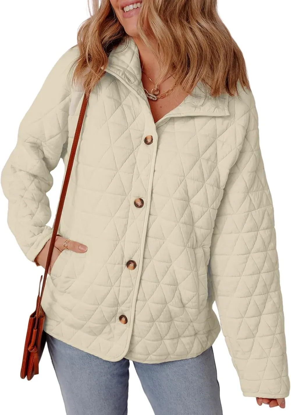 Women's Lightweight Diamond Quilted Jacket Casual Winter Open Front Button Down Puffer Coat Outwear Cardigan