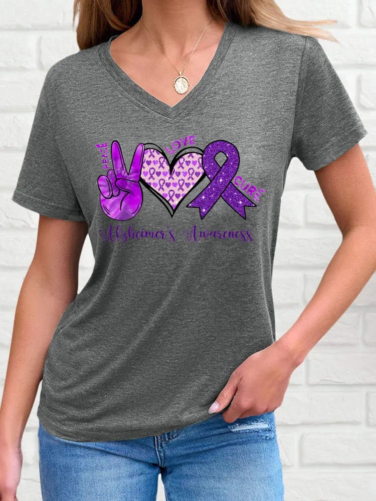 Peace Love and Cure Alzheimer's Awareness Print T-Shirt