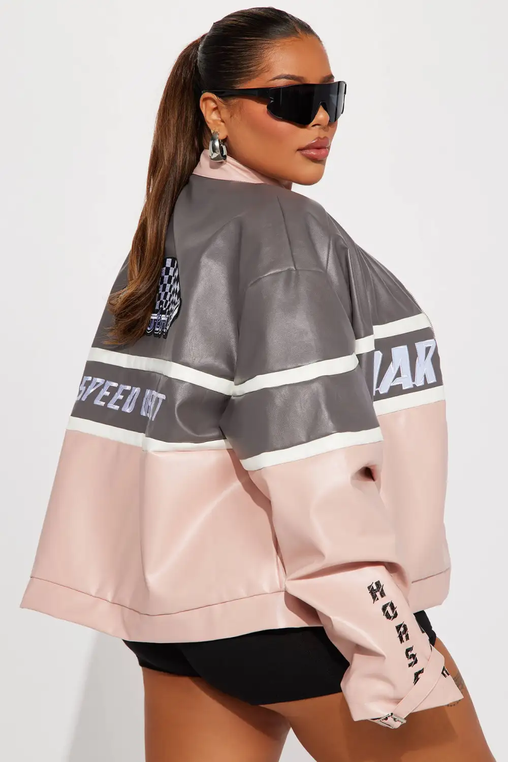Harlem Babe Faux Leather Jacket - Pink/combo