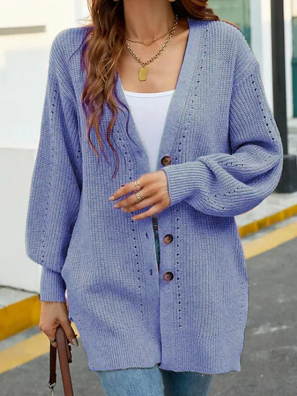 Women's Button Knitted Pure Color Cardigan Sweater
