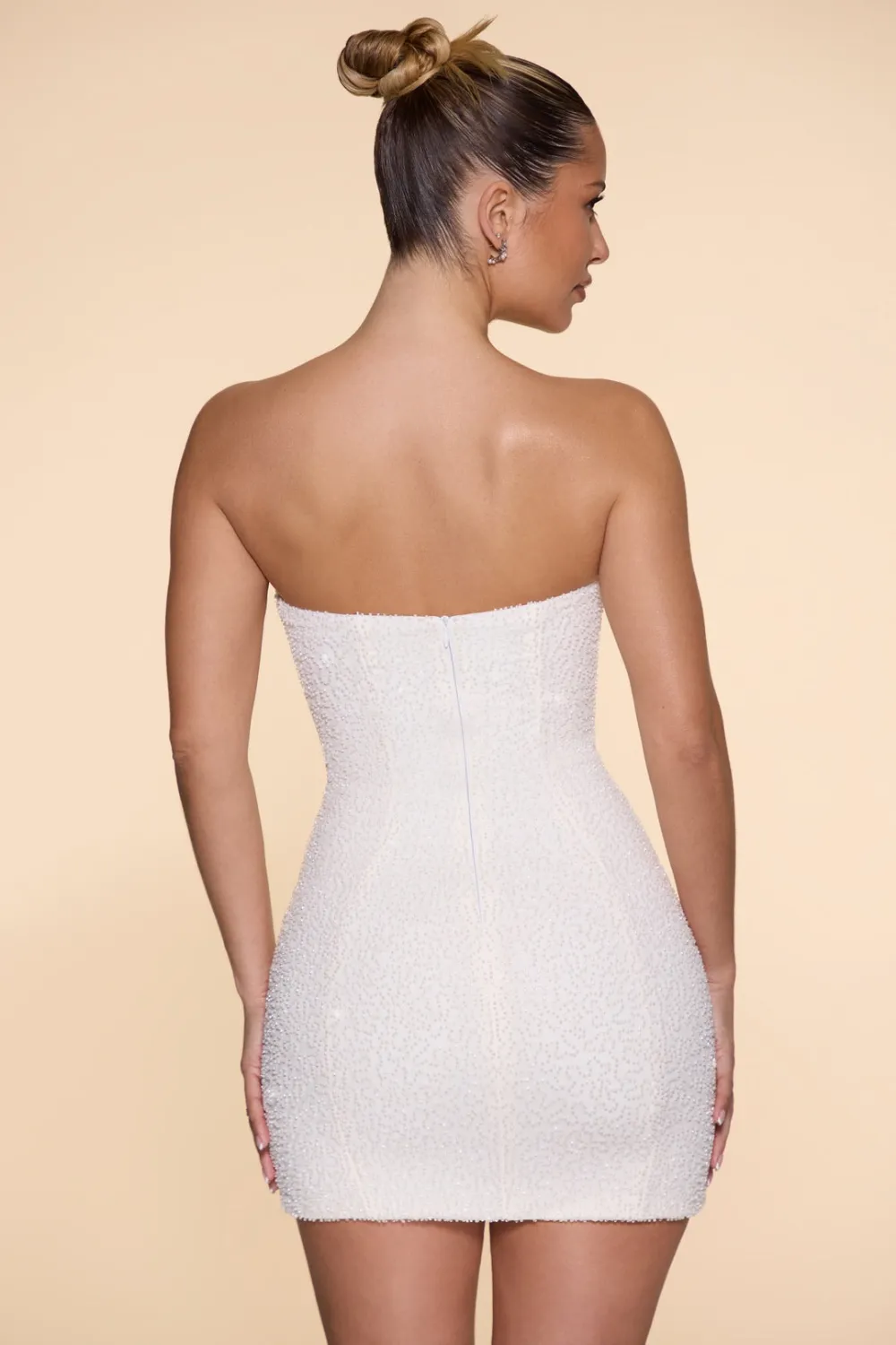Embellished Strapless Mini Dress - Red&Orange