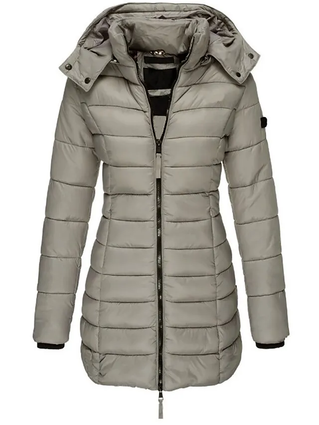 Women's Winter Coat Quilted Jacket Mid Length Puffer Coat Thermal Warm Parka with Pocket Fall Windproof Heated Coat  Zipper Hooded Lightweight Outerwear Long Sleeve Army Green Black