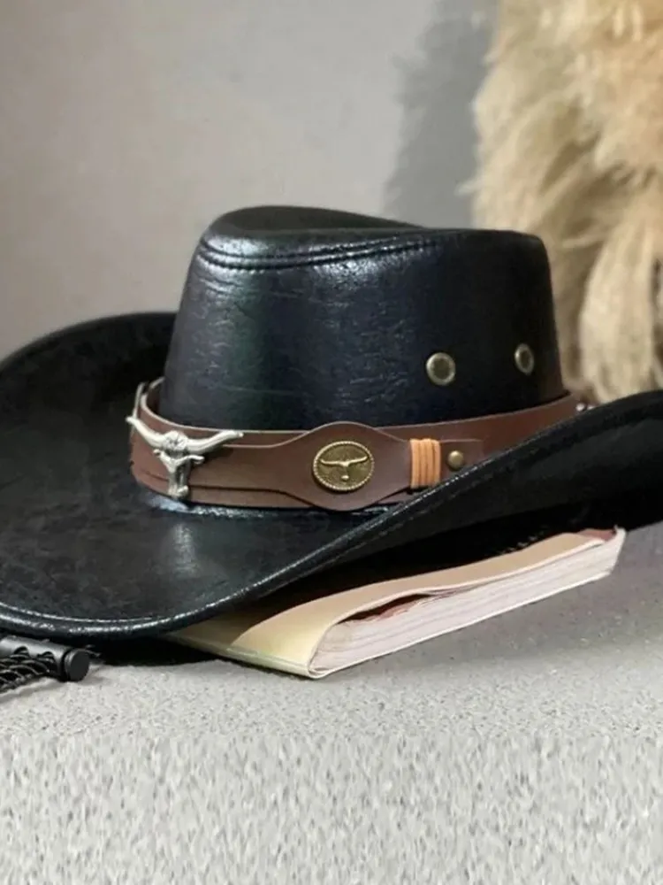 Western Retro Cow Head Leather Hat
