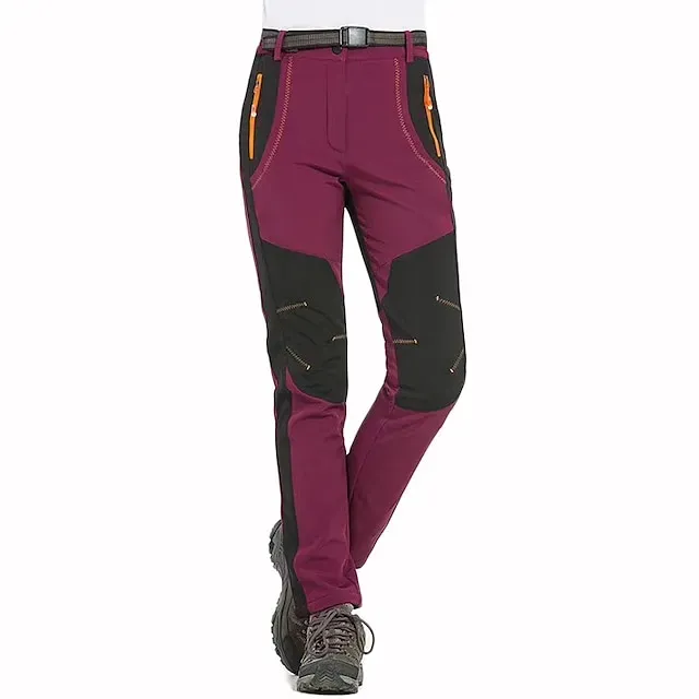 Women's Fleece Lined Pants Waterproof Hiking Pants Black Trousers Softshell Pants Winter Outdoor Thermal Warm Windproof Lightweight Elastic Waist Bottoms Army Green Burgundy Orange Camping