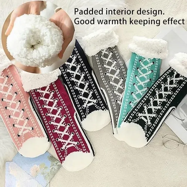 Ultra-Thick Cashmere Slipper Home Socks for Women, Non-Slip Fuzzy Home Socks with Grips, Warm Cozy Christmas Slipper Socks, Soft Inherentinct Winter Socks