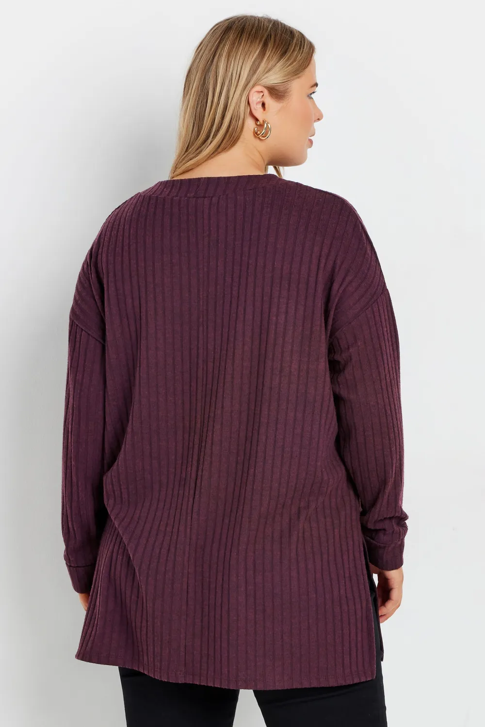 YOURS Curve Purple Side Split High Neck Jumper
