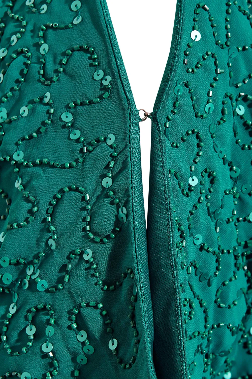 LUXE Curve Teal Green Sequin Hand Embellished Cape Dress