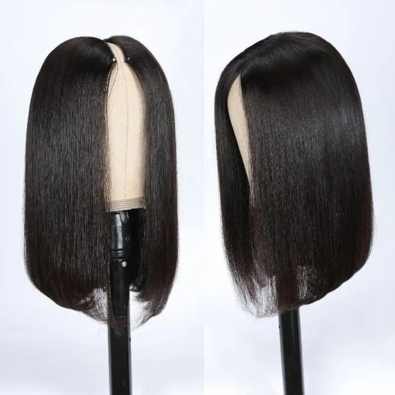 Straight V Part Bob Wig No Leave Out Upgraded V Part Wig 100% Virgin Human Hair