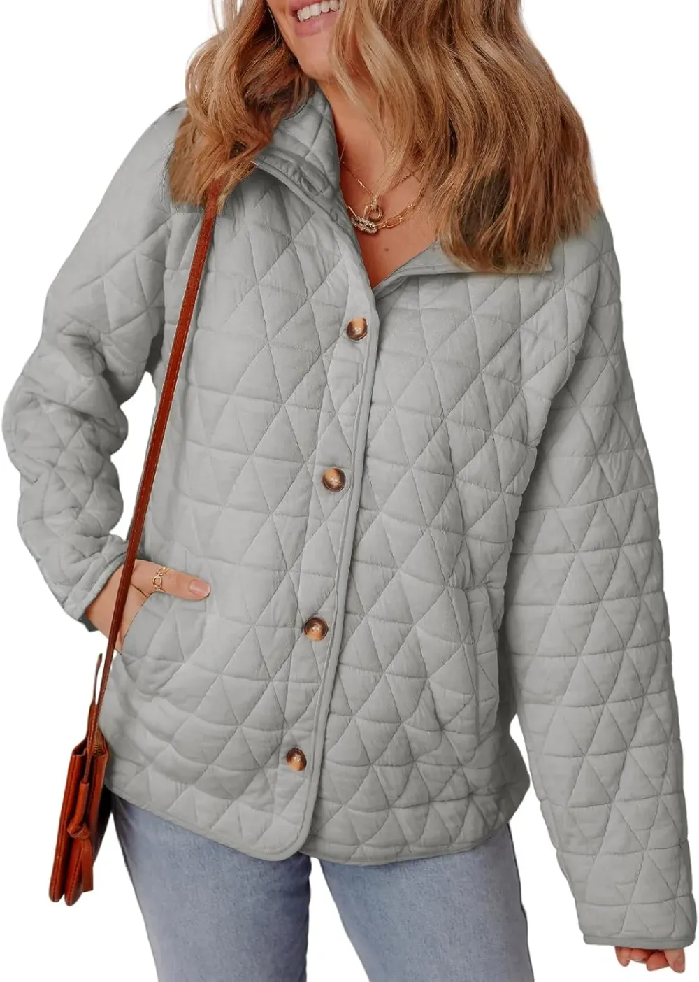 Women's Lightweight Diamond Quilted Jacket Casual Winter Open Front Button Down Puffer Coat Outwear Cardigan