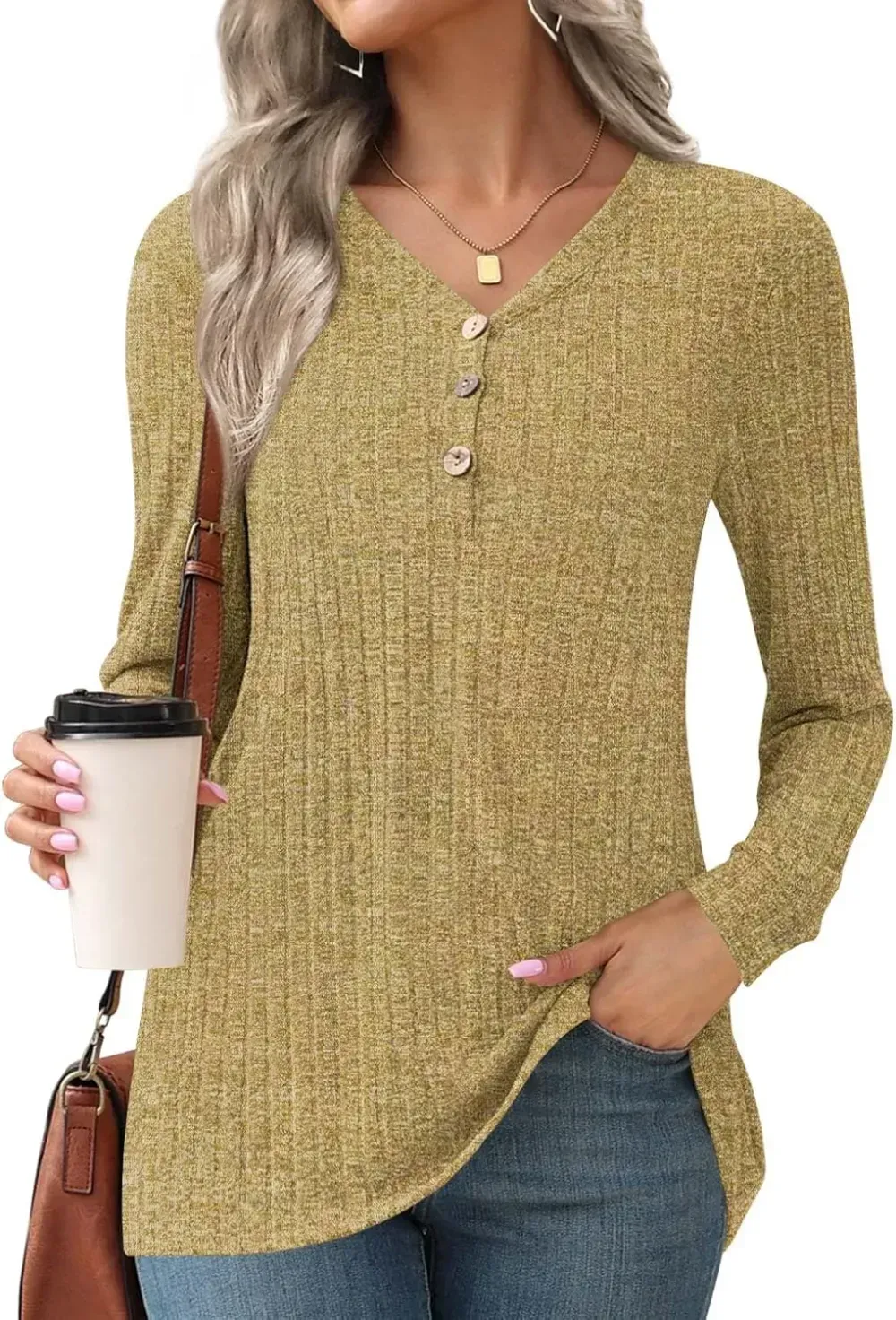 HOTGIFT Womens 2024 Fall Winter Tunic Tops Long Sleeve Casual T-Shirts Soft Comfy Stripe Blouse Lightweight