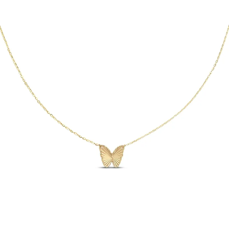 Diamond-cut Butterfly Necklace 10K Yellow Gold 18