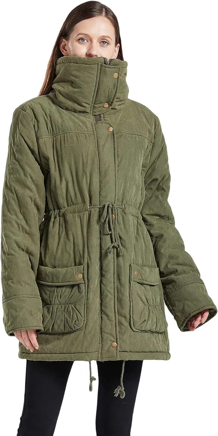 Women's Winter Mid Length Thick Warm Faux Lamb Wool Lined Jacket Coat