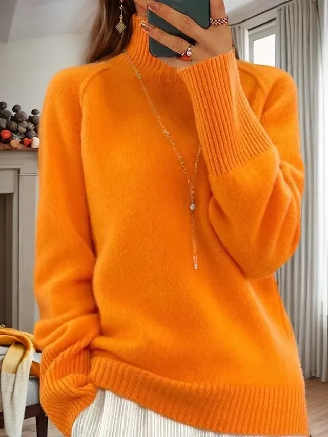 Women's Sweater Pullover Sweater Jumper Turtleneck Knit Knitted Raglan Sleeves Spring Fall Home Daily Holiday Daily Casual Soft Long Sleeve Pure Color White Light Green