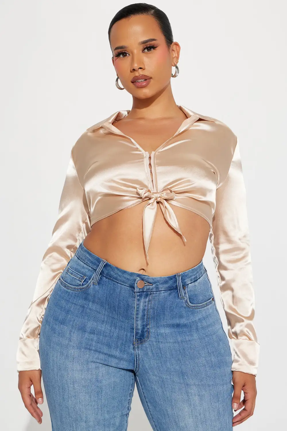 Dinner Party Satin Blouse Top - Champagne