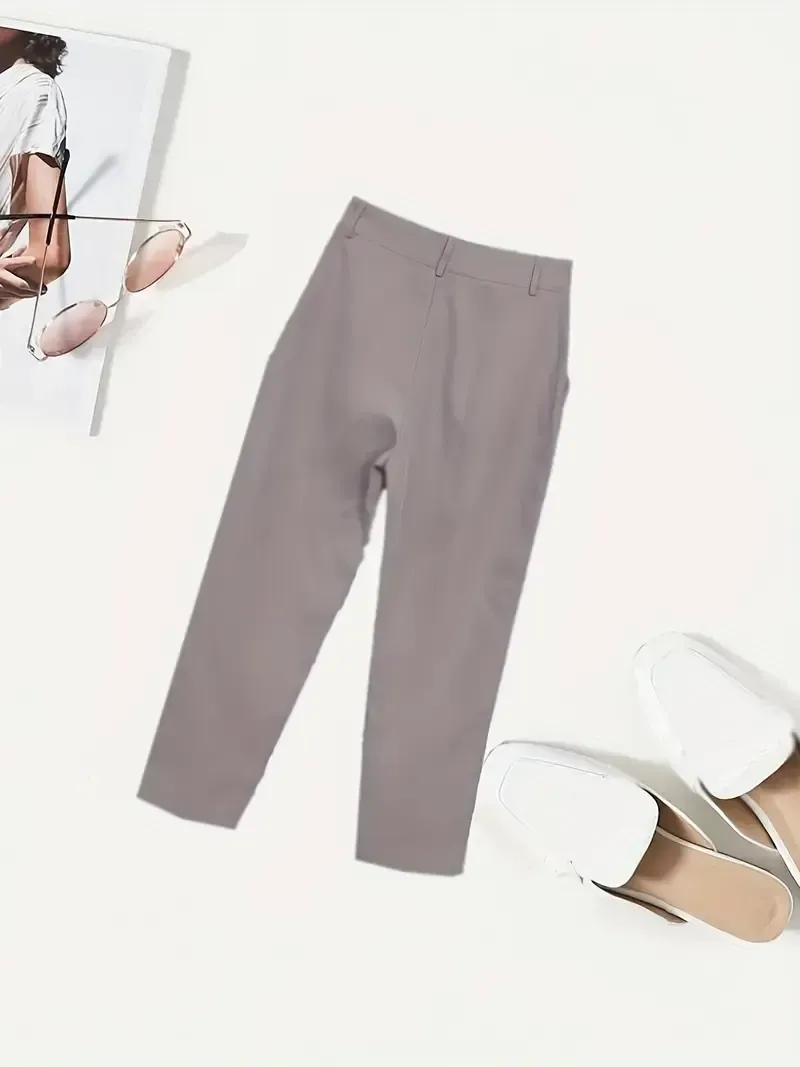 Skinny Leggings Pants - Solid Belted, Slant Pocket Button, Casual Every Day - Women's Clothing